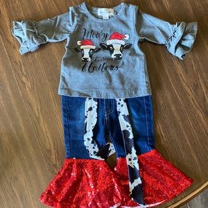 Cow Christmas Baby Girl Outfit - 6-12 Month (XXS) - Marie Nicole Clothing